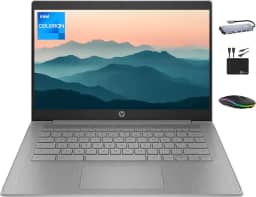 HP Chromebook 2025 Premium 14" Hd Laptop Computador Leve Fino Empresarial, Processador Intel De 4 Núcleos, Gb Ram, 192 Armazenamento (64 Memória Interna + 128 Cartão), Wi-Fi, Webcam, Bateria Longa D
