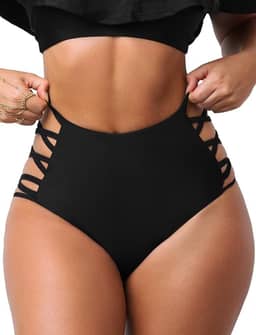 Calcinha de biquíni de cintura alta para mulheres, controle de barriga, retrô, preta, atrevida