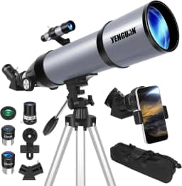 Telescópio para adultos e crianças abertura de 80 mm 600 mm, telescópio para adultos de alta potência, iniciantes em astronomia para ver planeta, ideal para presentes, com adaptador de telefone, bolsa