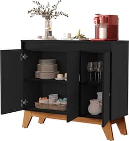Buffet Cancun 3 Portas Aparador Balcão Cantinho Do Café Para Sala De Estar (Preto)