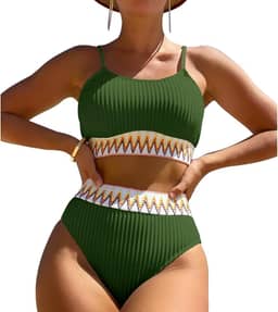 Biquíni de cintura alta push up, bandagem com controle de barriga, cintura alta, duas peças, conjunto de roupa de banho para mulheres jovens