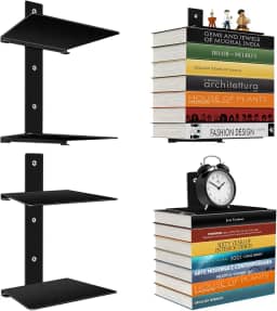 Prateleiras de livros flutuantes invisíveis profissionais para parede, estantes de livros verticais de 4 níveis, montadas na parede e economia de espaço, organizador de livros de metal resistente para