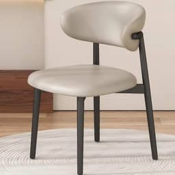 Cadeiras de jantar modernas, cadeira estofada para sala de jantar com encosto curvo, couro Napa macio e almofada de esponja de alta densidade, cadeiras de jantar de cozinha sem braços, assento branco