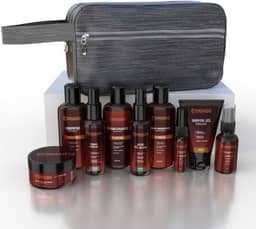 Kit Barba Completo Necessaire Shampoo Condicionador Balm Óleo Hidratante Tônico Crescimento Masculino (Floresta + Necessaire Cinza)