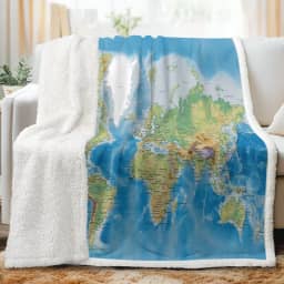 Sleepwish Manta de lã com mapa azul, cobertor macio para crianças, cobertor grosso de pelúcia, estampa 3D vívida, mapa do mundo, cobertores sherpa para adolescentes, crianças, meninos, meninas, 127 x