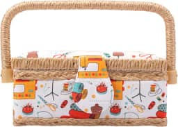 Cesto de costura com design de estampa floral rosa, caixa de armazenamento de kit de costura de madeira, caixa de costura com bandeja removível para suprimentos de costura, organizador de cesta de