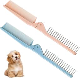 Pacote com 2 escovas dobráveis para cães pequenos, pentes para cabelos foscos, ferramenta perfeita para pentear Shih Tzus, Yorkies, Maltipoos e raças pequenas (rosa e azul)