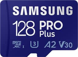 SAMSUNG PRO Plus + adaptador 128 GB microSDXC até 160 MB/s UHS-I, U3, A2, V30, cartão de memória Full HD e 4K UHD para smartphones Android, tablets, Go Pro e drone DJI (MB-MD128KA/AM)