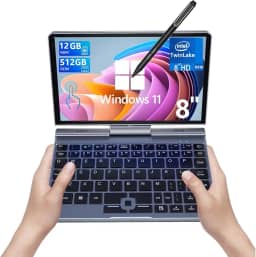 Mini laptop, laptop pequeno Win 11 Pro 20.3 cm HD Touch Screen N150 2 em 1 bolso PC 12GB LPDDR5 RAM, 512GB/1TB SSD Wi-Fi 6, BT 5.2, HDMI, laptop conversível com câmera de 2MP (N150-12GB+512GB)