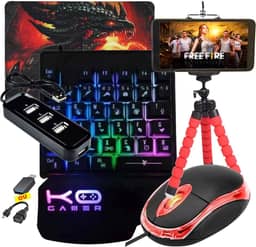Kit Mobilador Gamer Para Celular Teclado One Hand RGB + Mouse Óptico + Pad Speed Estamapdo (MICRO USB V8)