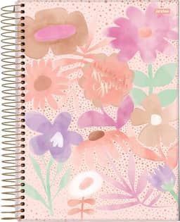 Jandaia - Caderno Espiral Universitário CD 10 Matérias 160 Fls La Creme Flores Fundo Poá FSC