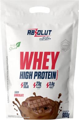 Absolut Nutrition, Whey high protein, 23 gramas de proteína, adoçado com stevia, Sabor chocolate, Pouch, 900 gramas