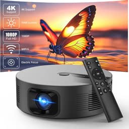 Projetor Smart 1080P 4k Full HD Portátil com Alto-Falante Integrado, 11000 Lm WiFi 6, Bluetooth 5.0 e Correção Automática - Ideal para Cinema em Casa, Jogos e Externas, bettdow AC1059, Negro