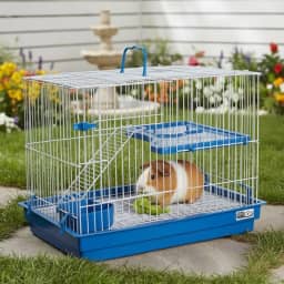 Gaiola para Roedores com Escada, Grade Aramada, Bandeja Higiênica Removível, Ideal para Coelho, Porquinho da Índia e Chinchila, Azul