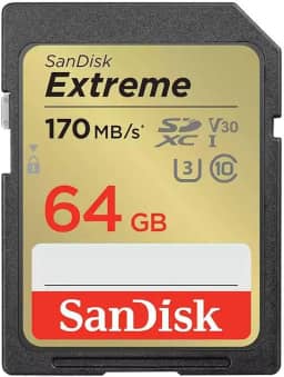 Cartão SD SanDisk 64GB Extreme SDXC UHS-I - C10, U3, V30, 4K UHD - SDSDXV6-064G-GNCIN