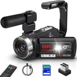 Câmera de vídeo digital 8K 64MP,Transmissão WiFi, Zoom de 18X,Tela sensível ao toque de 3,0 polegadas, microfone externo, controle remoto, duas baterias, visão noturna infravermelha,64 GB