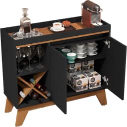 Aparador Buffet Barzinho Porto Belo Com Adega Para Bebidas Sala de Jantar (PRETO/FREIJÓ)
