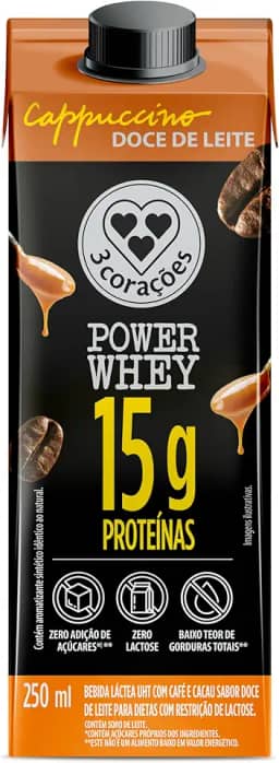 Bebida 3 Corações Cappuccino Power Whey Doce de Leite 250ml