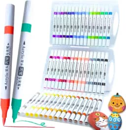 Marcadores de Tinta Premium, Conjunto de Marcadores Acrílicos Ponta Dupla, Ponta Média e Cinzel para Pintura de Tecidos, Pedras, Madeira, Tela, Cerâmica, Vidro, para Crianças e Adultos (48 cores USA)
