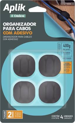 Ordene - Organizador para Cabos Emborrachado Duplo com Adesivo, Cor Preta, Linha Aplik