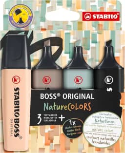 Marca Texto – STABILO BOSS ORIGINAL NatureCOLORS – Estojo com 4 unidades – Beige, Warm Grey, Earth Green, Preto