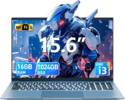SGIN Laptop de 15,6 polegadas, laptops Windows 11 com 16 GB de RAM SSD de 1024 GB, CPU Core i3-10100Y (até 3,9 GHz), tela IPS FHD, teclado retroiluminado, WiFi 6, bateria de 53,2 WH, dobradiça de 180°