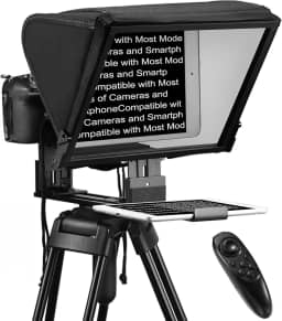 Teleprompter TX12P com controle remoto de aplicativo, teleprompter de metal de 14 polegadas, compatível com iPad, smartphone, câmera DSLR, dobrável com estojo de transporte, fácil de montar