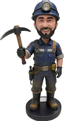 Bobblehead de mineiro personalizado - Estatueta personalizada feita à mão com chapéu duro e picareta, boneca de cabeça balança de rosto personalizado para trabalhadores de mineiros, presente exclusivo
