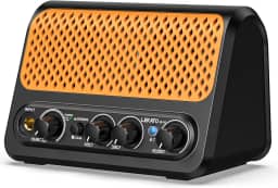LEKATO Mini Amplificador De Guitarra, Amplificador Portátil De Guitarra Elétrica De 10 W Com Canal Limpo E Overdrive, Reverb, Amplificador De Guitarra Pequeno Bluetooth Para Prática (Preto-Laranja)