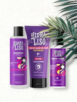 O KIT COMPLETO: HidraLiso + Shampoo + Termo Spray - Liso de Salao em Casa, Alisante Para Cabelo Organico, Progressiva de Chuveiro Sem Formol