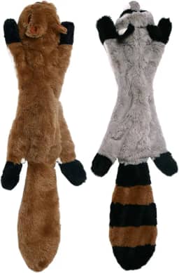Brinquedos para cães sem enchimento com Squeakers, conjunto de brinquedos de mastigar de pelúcia durável sem enchimento, brinquedo para cães de médio e grande porte (gambá de raposa guaxinim e