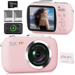 Câmera digital rosa 5K para fotografia, câmera de vlogging portátil UHD de 80 MP, câmera de disparo e ponto de viagem com zoom 18X barata com cartão TF de 32 GB, câmeras fotográficas para adolescentes