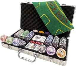 Kit Maleta de Poker 300 fichas numeradas baralho e dados