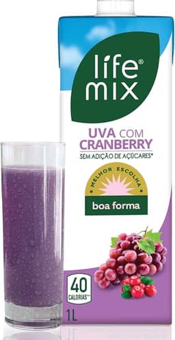 LIFE MIX - Suco de Uva com Cranberry Natural Baixa Caloria - Sem Conservantes e Corantes, Sem Adição de Açúcares - Vitaminas C e D, Cálcio, Fibras e Ácido Fólico - Vegano - 1L
