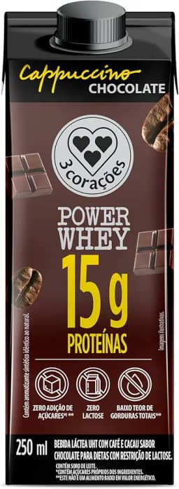 Bebida 3 Corações Cappuccino Power Whey Chocolate 250ml