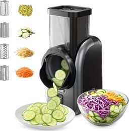 Cortador elétrico de legumes e ralador de queijo, cortador rotativo multifuncional com 4 lâminas de aço inoxidável para batatas, cenouras, pepinos, salada de frutas, etc.