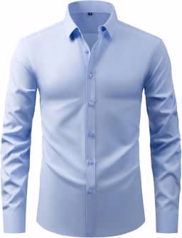 Camisa social masculina, modelagem regular, elástica, lisa, para casamento, com botões