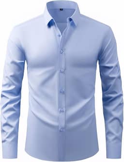 Camisa social masculina, modelagem regular, elástica, lisa, para casamento, com botões