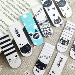 Kit 12 Marcadores de Página Magnéticos GATOS Cats Frente e verso estampas diferentes. Páginas de livros, cadernos e planner Papelaria Criativa Holográfico