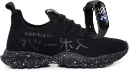 Tênis Masculino de Corrida Meia Preto Macio Confortável Para Academia + Relógio