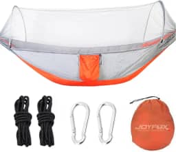 JOYFOX Rede De Dormir Camping Construção Rápida, Portátil Dobrável Rede de Árvore Acampamento (Laranja Mosquiteiros Auto)