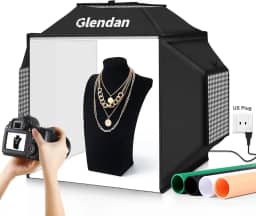 Glendan Upgrade Professional Portable Photo Studio Light Box with 1222 LED Lights, 20x20 Soft Box, 4 Color PVC Backdrops for Jewelry and Product Photography