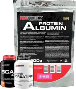 Kit Albumin Protein Morango 500g + Creatina Tangerina 100g + BCAA 4,5g Tangerina 100g - Bodybuilders