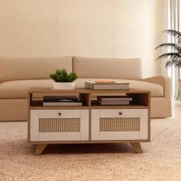 Mesa de Centro Trama 2 Gavetas 2 Prateleiras Cinamomo/Off White