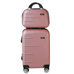 Kit Mala de Bordo Silent Ipanema + Frasqueira - Padrão ANAC | Rígida em ABS | 4 Rodas Duplas 360° | Cadeado Numérico Integrado | Leve e Resistente (Rosé Gold)