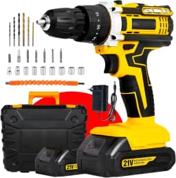 Furadeira e Parafusadeira de Impacto Sem Fio 21V com LED, 2 Baterias Recarregáveis Bivolt e 32 Acessórios - Maleta Completa para Uso Profissional e Doméstico