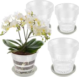 Pacote com 15 vasos de orquídeas transparentes com furos e pires, vasos de orquídeas de 10 cm, 14 e 16 cm, vaso de plástico respirável para replantar plantas de interior, suculentas, decorativo
