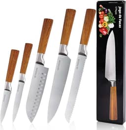 Jogo de Facas 5 Peças, 4CR13 Aço Inoxidável Afiado e Durável, Cabos antiderrapante, Corte Preciso para Cozinhas Domésticas, Inclui Faca de Chef, Santoku