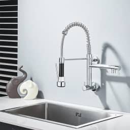 TINICO Torneira de Cozinha Gourmet Água Fria Única Com Misturador de Extraível, Torneira de Parede em Aço Inoxidável, Bicos Duplos, Rotação 360, Cromada