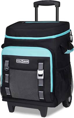 INSMEER Cooler com Rodas e Alça, 80 Latas/50L Bolsa Termica, Carrinho de Cooler Retrátil 2-em-1, Coolers Grandes para Compras de Supermercado, Praia, Piquenique, Acampamento
